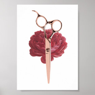 Affiche Liste de cheveux Burgundy Fleur & Rose Gold Ciseau