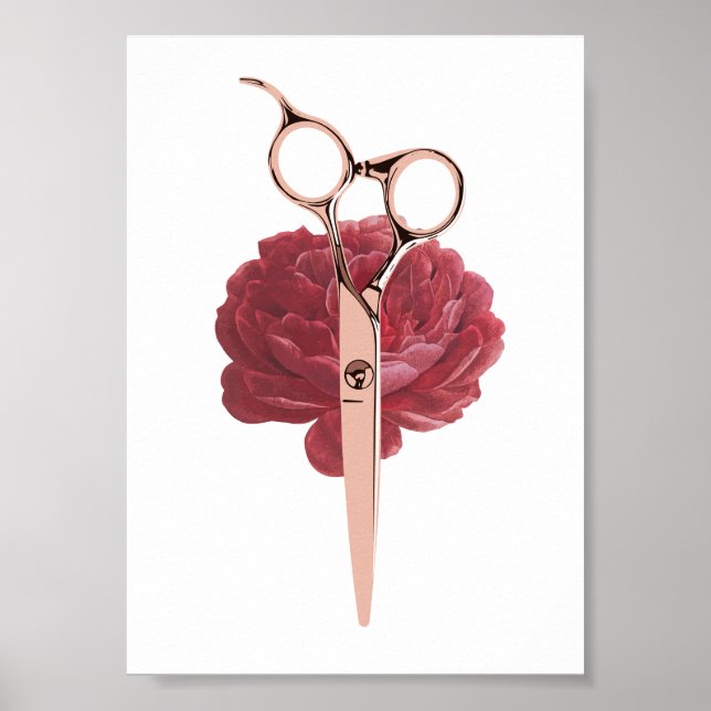 Affiche Liste de cheveux Burgundy Fleur & Rose Gold Ciseau (Devant)