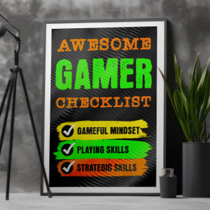 Affiche Liste de contrôle de joueur génial Gaming