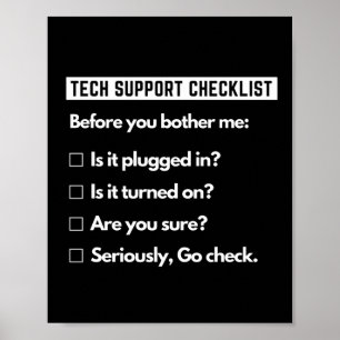 Affiche Liste de contrôle de soutien technique drôle de ge