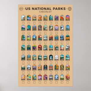Affiche Liste de contrôle des parcs nationaux américains V