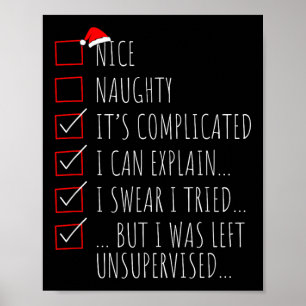 Affiche Liste de Noël drôle Nice Naughty je peux expliquer