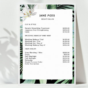 Affiche Liste de prix aquarelle tropicale Salon Moderne   