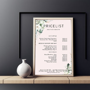 Affiche Liste de prix de fleurs blanches modernes et éléga