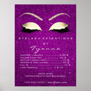 Affiche Liste de prix de maquillage d'or d'orchidée rose
