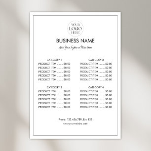 Affiche Liste de prix de menu moderne avec logo d'entrepri