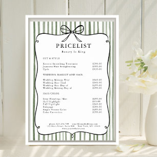 Affiche Liste de prix de ruban vintage vert blanc rayé