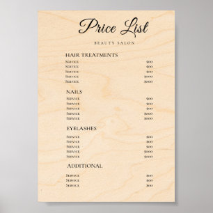 Affiche Liste de Prix de Salon de Beauté Élégant Moderne