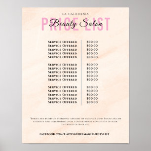 Affiche Liste de Prix de Salon de Beauté Élégant Moderne