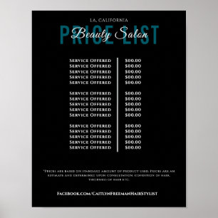 Affiche Liste de Prix de Salon de Beauté Élégant Moderne