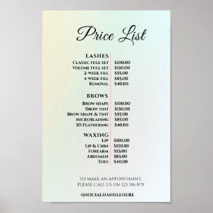 Affiche Liste de Prix de Salon de Beauté Élégant Moderne
