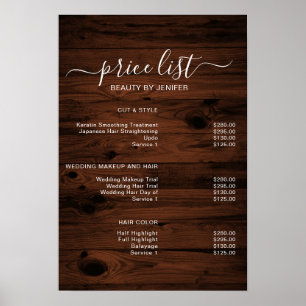 Affiche Liste de prix de salon de beauté élégant moderne