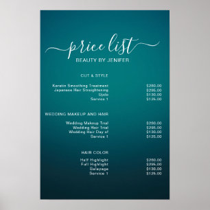 Affiche Liste de prix de salon de beauté élégant moderne