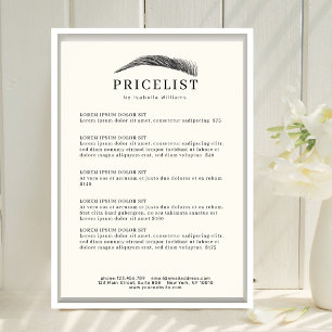 Affiche Liste de Prix de Salon de Sourcils Élégant Minimal