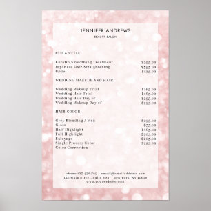 Affiche Liste de prix de salon moderne à paillettes roses