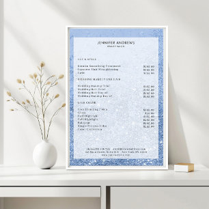 Affiche Liste de prix de salon moderne pailleté bleu