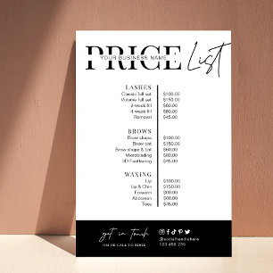Affiche Liste de prix d'entreprise minimaliste noir et bla