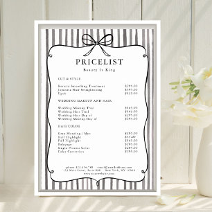 Affiche Liste de prix des noeuds vintage gris et blanc ray