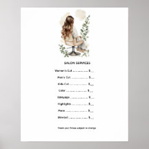 Liste de prix des services de salon