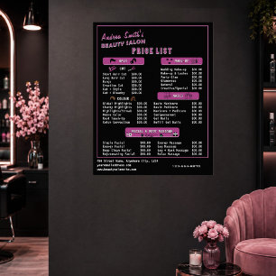 Affiche Liste de Prix des Services de Salon de Beauté Mode