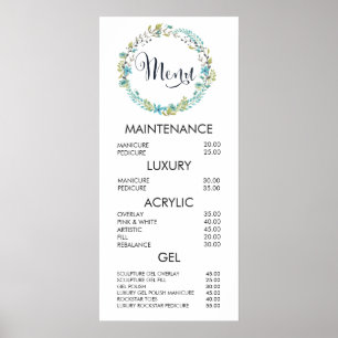Affiche Liste de Prix du Menu du Salon de Couronnes de Fle