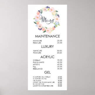 Affiche Liste de prix du menu du salon de la couronne flor