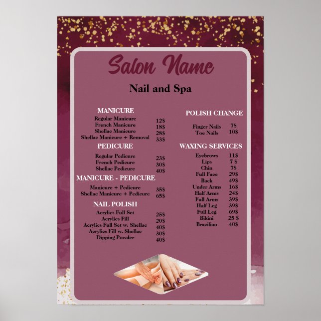 Affiche Liste de prix du salon de beauté Beauty Nail Salon (Devant)