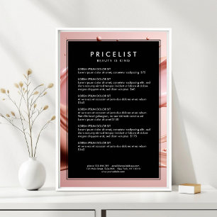 Affiche Liste de prix du Salon de beauté Blush Pink