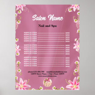Affiche Liste de prix du salon de beauté Chic Beauty Nail