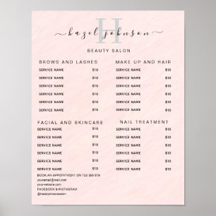 Affiche Liste de prix du salon de beauté élégant moderne