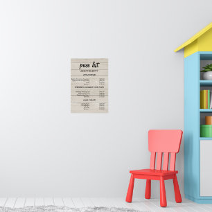 Affiche Liste de Prix du Salon de Beauté Rustic Wood – Ton
