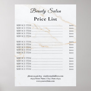 Affiche Liste de prix du salon de beauté vintage