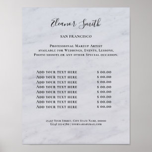Affiche Liste de prix du salon de beauté vintage