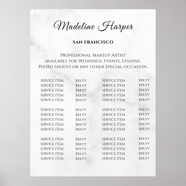 Affiche Liste de prix du Salon de beauté Vintage (Devant)