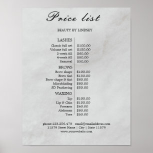 Affiche Liste de prix du salon de beauté vintage