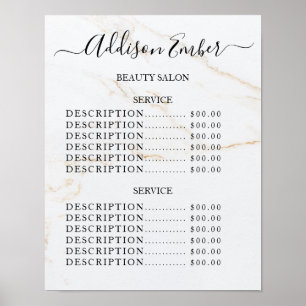 Affiche Liste de prix du salon de beauté Vintage
