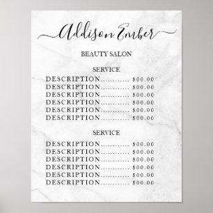 Affiche Liste de prix du salon de beauté vintage