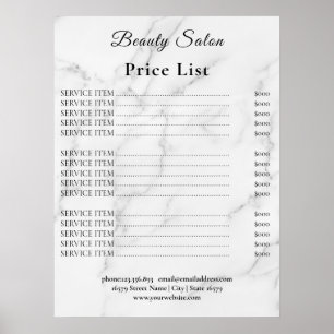 Affiche Liste de prix du salon de beauté vintage