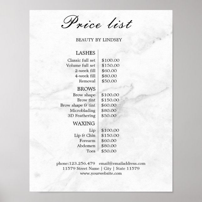 Affiche Liste de prix du salon de beauté Vintage (Devant)
