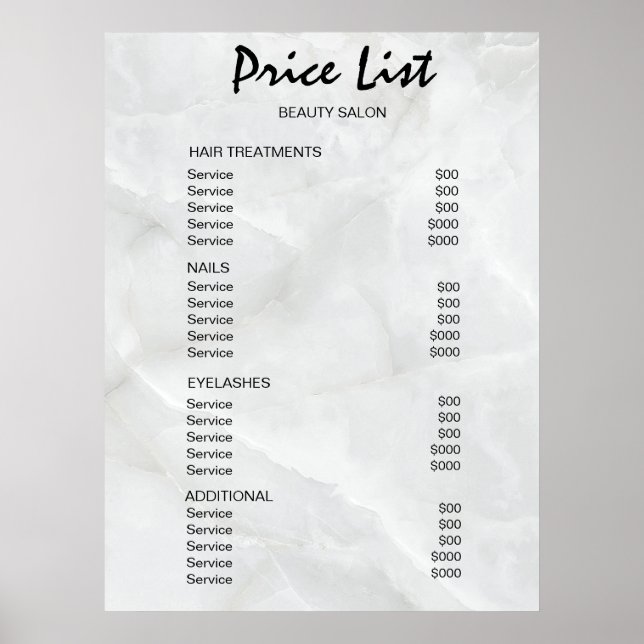 Affiche Liste de prix du salon de beauté Vintage (Devant)