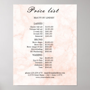 Affiche Liste de prix du salon de beauté vintage