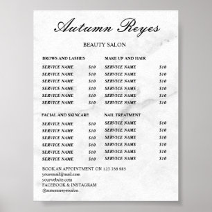 Affiche Liste de prix du salon de beauté Vintage