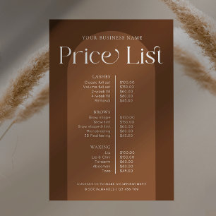 Affiche Liste de prix du salon de coiffure Boho Terracotta