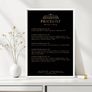 Affiche Liste de prix du salon de coiffure Couronne Élégan