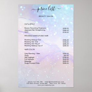 Affiche Liste de prix du salon de glitter de marbre bleu m