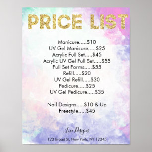 Affiche Liste de prix du salon de manucure aquarelle, Pose