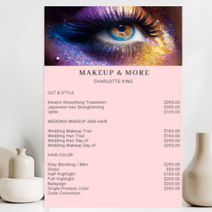 Affiche Liste de prix du salon de photo de maquillage mode