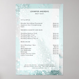 Affiche Liste de prix du salon Modern Glitter Mint