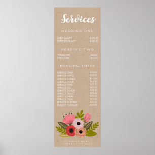 Affiche Liste de prix du service de menu pour l'impression