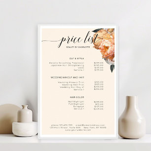 Affiche Liste de prix élégante et moderne de pivoine flora